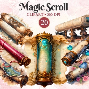 Magic Scroll Clipart, Watercolor, Sorcery Clipart, Witchcraft, Witch png, Witches, Wizardry Art, Occult, Warlock, Fairytale, Magical Fantasy