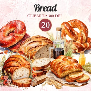Clipart pain, clipart nourriture, baguette Png, clipart boulangerie, boulangerie Png, aquarelle, téléchargement immédiat