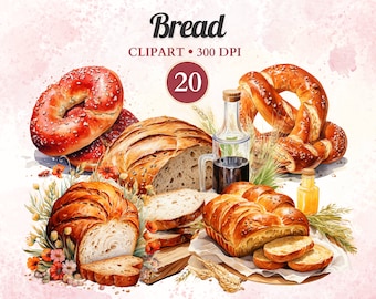 Bread Clipart, Food Clipart, Baguette Png, Bakery clipart, Bakery Png, Watercolor, Instant Download