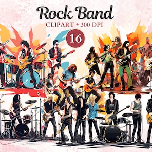 Rockband clipart, band png, Rockstar, gitarist, drummer, muzikant, rockmuziek, concert, muziek clipart, muziek png