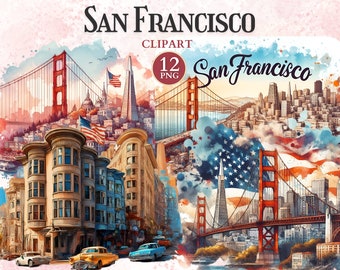San Francisco Clipart, City Silhouette, USA Flag Clipart, Golden Gate, San Francisco Bridge, California Dreamin, American Symbol