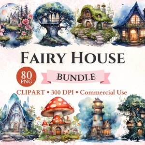 Pacchetto Clipart Fantasy House, Clipart Fairy House, Magic Cottage, Fantasy Clipart, Png trasparente, Download istantaneo, Uso commerciale