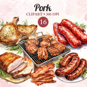 Schweinefleisch Clipart, Fleisch Clipart, Grill Clipart, Mahlzeit Clipart, Speck, Wurst, Kochen Clipart, Abendessen, Kochen Png, Lebensmittel Vektor