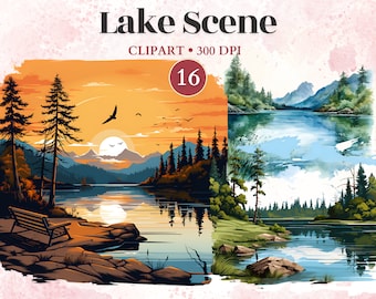 Lake Scene Clipart, Mountain Vector, Forest Graphics, Lake Vector Graphic, Adventure Png, Outdoor Png, Explorer Clipart