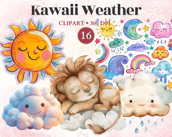 Kawaii Weather Clipart, Kawaii Weather, Rainy Day, Cute Sun Clipart, Cloud Png, Cute Cloud Clipart, April Showers