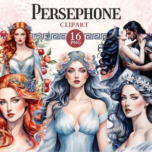Clipart Perséphone, déesse Perséphone, déesse de la fertilité, clipart mythique, personnages animés, mythologie grecque,