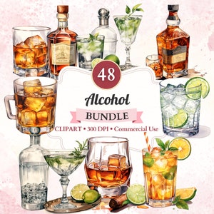 Alcohol clipart, cocktail clipart, cocktail png, cocktail vector, gin, whisky, rum, glas, fles, drankje, zomer