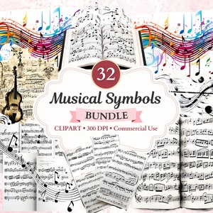 Pacote de clipart de símbolos musicais, partituras, notas musicais png, músico, sinfonia, orquestra, clipart musical, música png