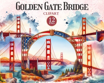 Golden Gate Bridge Clipart, City Silhouette, USA Flag Clipart, Golden Gate, San Francisco Bridge, San Francisco Png, American Symbol