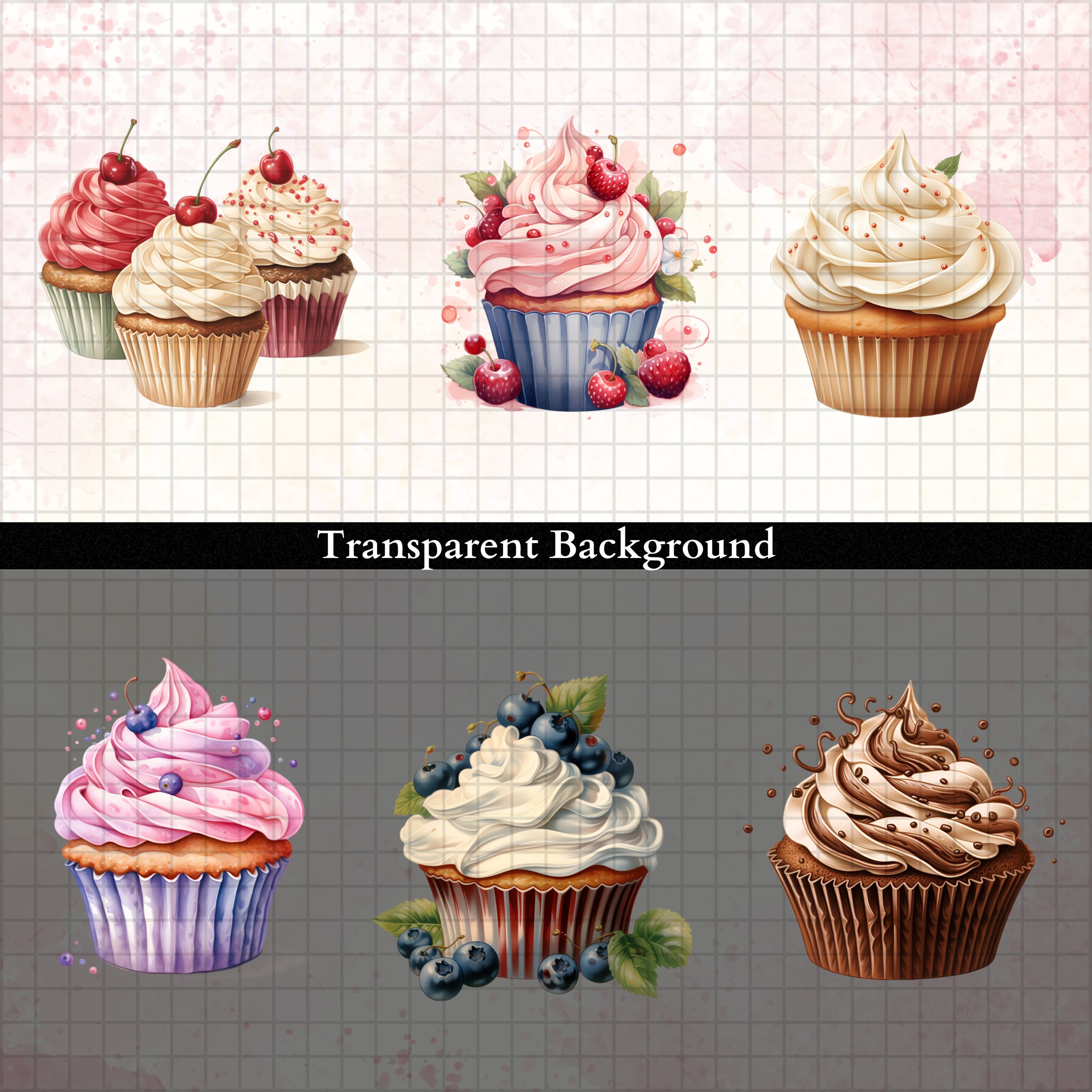 Vintage Cupcake Clipart, Cupcake Invitation, Png, Cake Clipart, Dessert