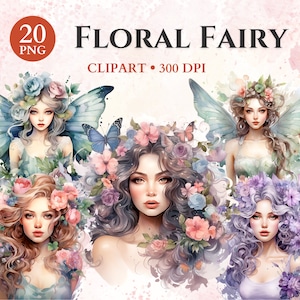 Floral Fairy Clipart, Fairy Wings, Fairytale Clipart, Magical Mystical Art, Fairy Png, Fantasy Clipart, Transparent Png, Instant Download
