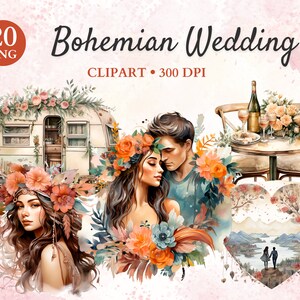 Boho Wedding Clipart, Boho Wedding Clipart, Boho Clipart, Shabby Floral Wedding Png, Casamento Png, Transparent Png, Instant Download