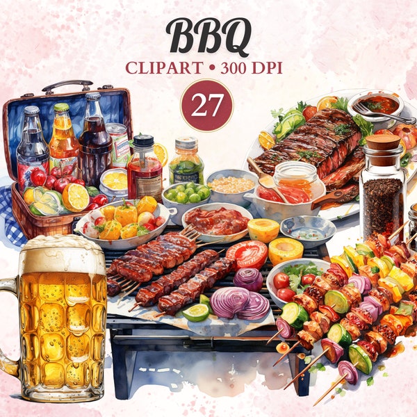 BBQ Clipart, Barbecue Clipart, Collection, Picnic Clipart, bbq grill png, Food, Watercolor Png, Transparent Png, Instant Download