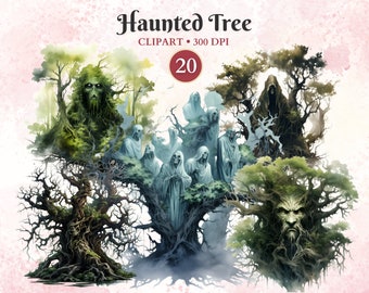 Haunted Tree Clipart, Haunted Mansion, Dead Tree Clipart, Halloween Elements, Ghost, Spooky Tree, Halloween Night Crafting, Occult Clipart