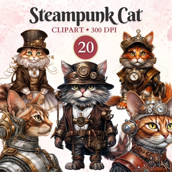 Steampunk Cat Clipart, Steampunk Ephemera, Cat Junk Journal, Fairy Tale Character, Fantasy Story, Scrap Book