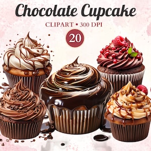Chocolate Cupcake Clipart, Cupcake Invitation, Png, Cake Clipart, Dessert Set, Bakery Graphics, Birthday, Sweet Treat, Party, Toppers, Food