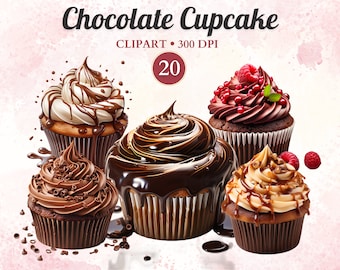Chocolade cupcake clipart, cupcake uitnodiging, png, taart clipart, dessertset, bakkerij graphics, verjaardag, snoepje, feest, toppers, eten