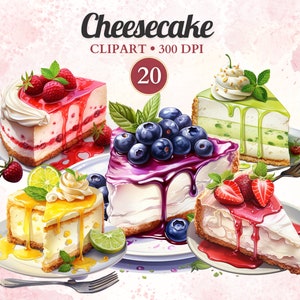 Cheesecake Clipart, Watercolor, Cake Clipart, Party, Png Dessert, Sweet Food Clipart Set, Watercolor Png, Transparent Png, Instant Download