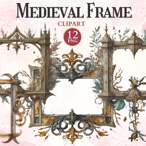 Middeleeuwse frame clipart, antieke afdrukbare frames png naar sierlijke foto, randen clipart, decoratieve designelementen, transparante png