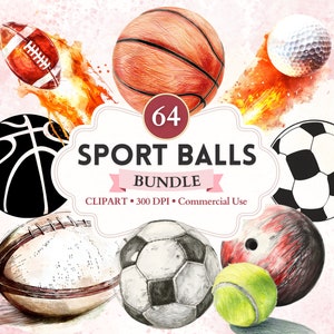 Sport Balls Clipart Bundle, Soccer Ball, Basketball, Baseball, Tennis, Football, Golf Ball, Sport Clipart, Sport Image