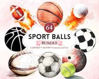 Sport Balls Clipart Bundle, Soccer Ball, Basketball, Baseball, Tennis, Football, Golf Ball, Sport Clipart, Sport Image