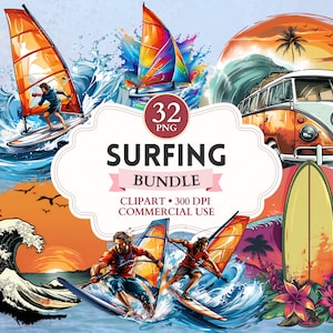 Surf Clipart Bundle, Surf Png, Surf Graphics, Surfboard Png, Surfer Clipart, Wave, Sport Graphics, Sport Image