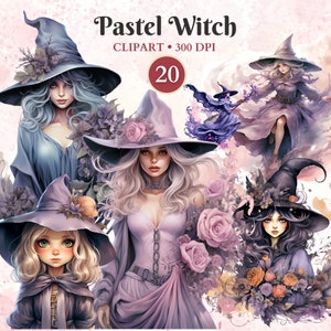 Pastel Witch Clipart, Halloween Clipart, Whimsical, Witches, Pumpkin, Scary, Spooky, Creepy, Horror Characters, Transparent Png