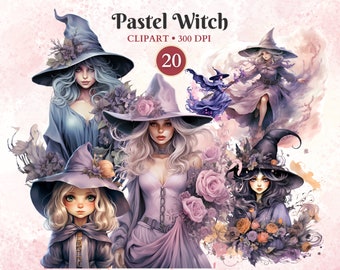 Pastel Witch Clipart, Halloween Clipart, Whimsical, Witches, Pumpkin, Scary, Spooky, Creepy, Horror Characters, Transparent Png
