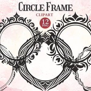 Circle Frame Clipart, Printable Photo Frame Png, Ornate Picture, Borders Clipart, Decorative Elements, Scrapbooking, Sublimation Design
