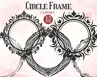 Circle Frame Clipart, Printable Photo Frame Png, Ornate Picture, Borders Clipart, Decorative Elements, Scrapbooking, Sublimation Design