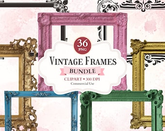 Vintage Frames Clipart Bundle, Old Antique Printable Frames Png, Ornate Picture, Borders Clipart, Decorative Elements, Sublimation Design