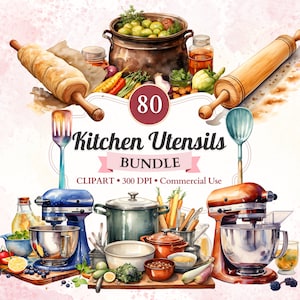 Pacote de utensílios de cozinha, conjunto, aquarela, clipart de ferramentas de cozinha, clipart de ferramentas de chef, cozinheiro, acessórios, png transparente, uso comercial