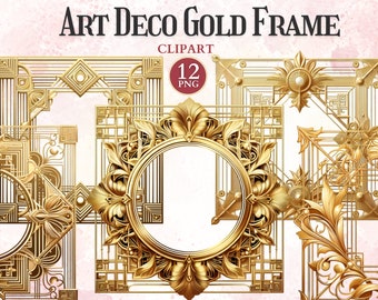 Art Deco Gold Frame Clipart, Old Antique Printable Frames Png to Ornate Picture, Borders Clipart, Decorative Design Elements, Invitation
