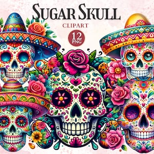 Clipart crâne en sucre, Dia de los muertos, art du jour des morts, Halloween mexicain, style mexicain, calaveras, clipart squelette, vecteur de voyage