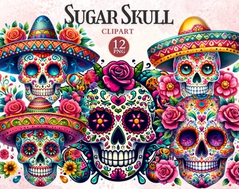 Sugar Skull Clipart, Dia De Los Muertos, Day of The Dead Art, Mexican Halloween, Mexican Style, Calaveras, Skeleton Clipart, Travel Vector