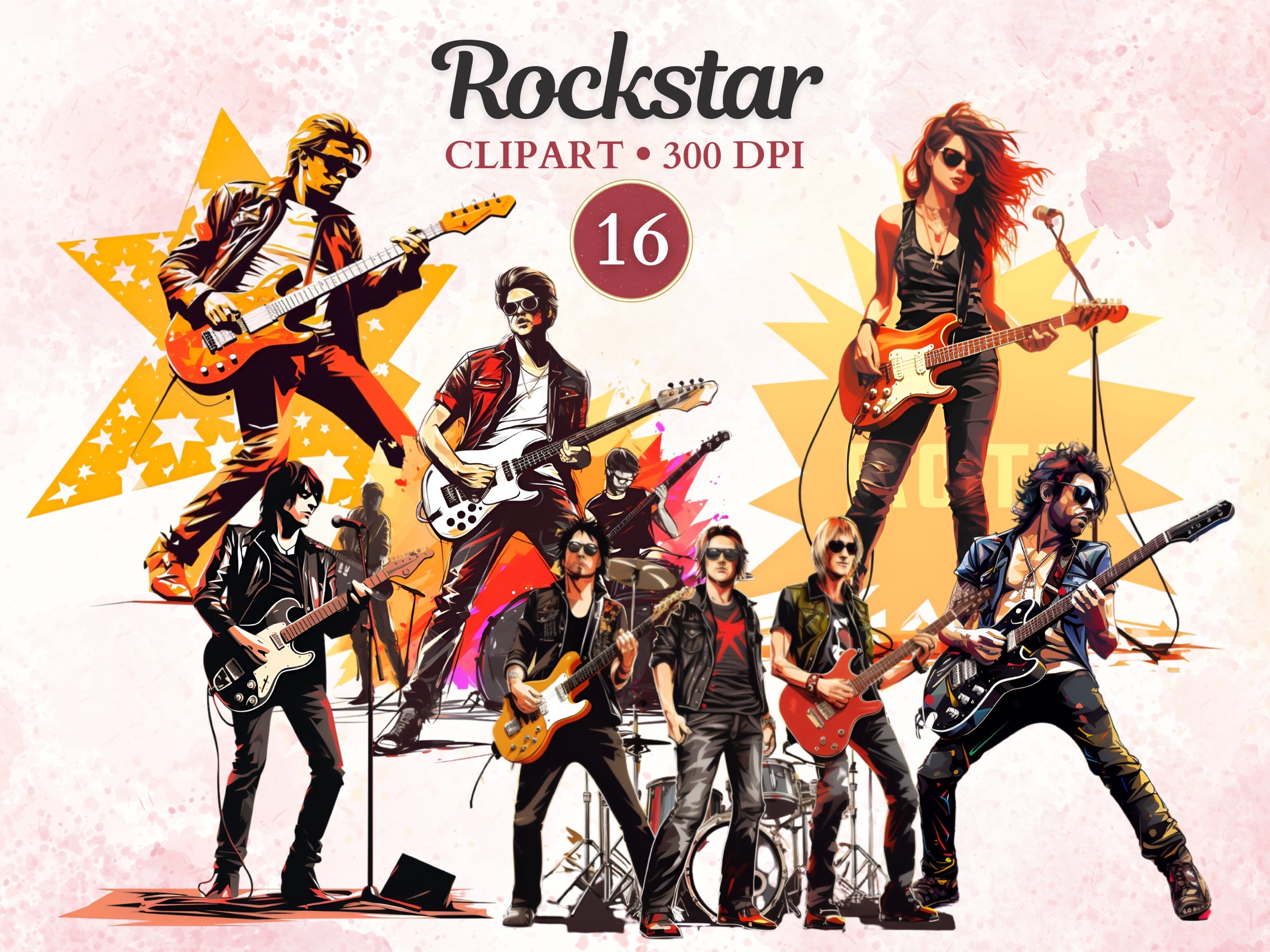 Rockstar clipart, rockband png, rockconcert, gitarist, muzikant, rockmuziek, muziek clipart, muziek png