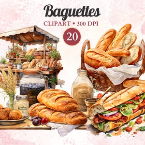 Stokbrood clipart, Franse bakkerij clipart, aquarel brood, brood png, brood, bakken, Frans eten, ambachtelijk, kookillustraties, culinair