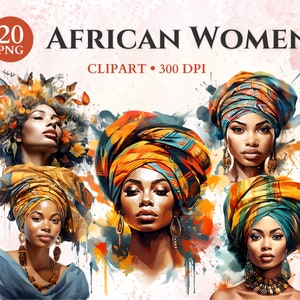 African Women Clipart, Black Girl Clipart, Pretty Girls Clipart, Black Woman Clipart, Afro Women Clipart, Transparent Png, Instant Download