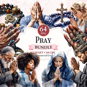 Pray Clipart Bundle, Praying Hands, Faith Cut File, Prayer Graphics, Jesus Christ Art, Rosary Clipart