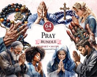 Pray Clipart Bundle, Praying Hands, Faith Cut File, Prayer Graphics, Jesus Christ Art, Rosary Clipart