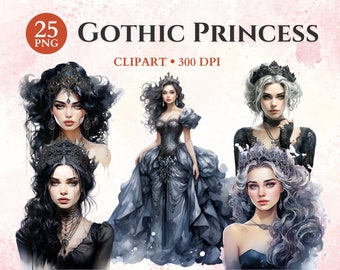 Gothic Princess Clipart, Princess Clipart, Fairytale Clipart, Gothic Princess, Fantasy Princess, Transparent Png, Instant Download
