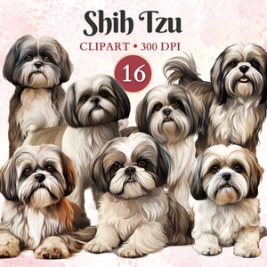 Shih Tzu Clipart, Shih Tzu Vector, Gráficos de mascotas, Arte vectorial de perros, Gráficos de animales, Imágenes prediseñadas de perros pequeños, Libro de chatarra