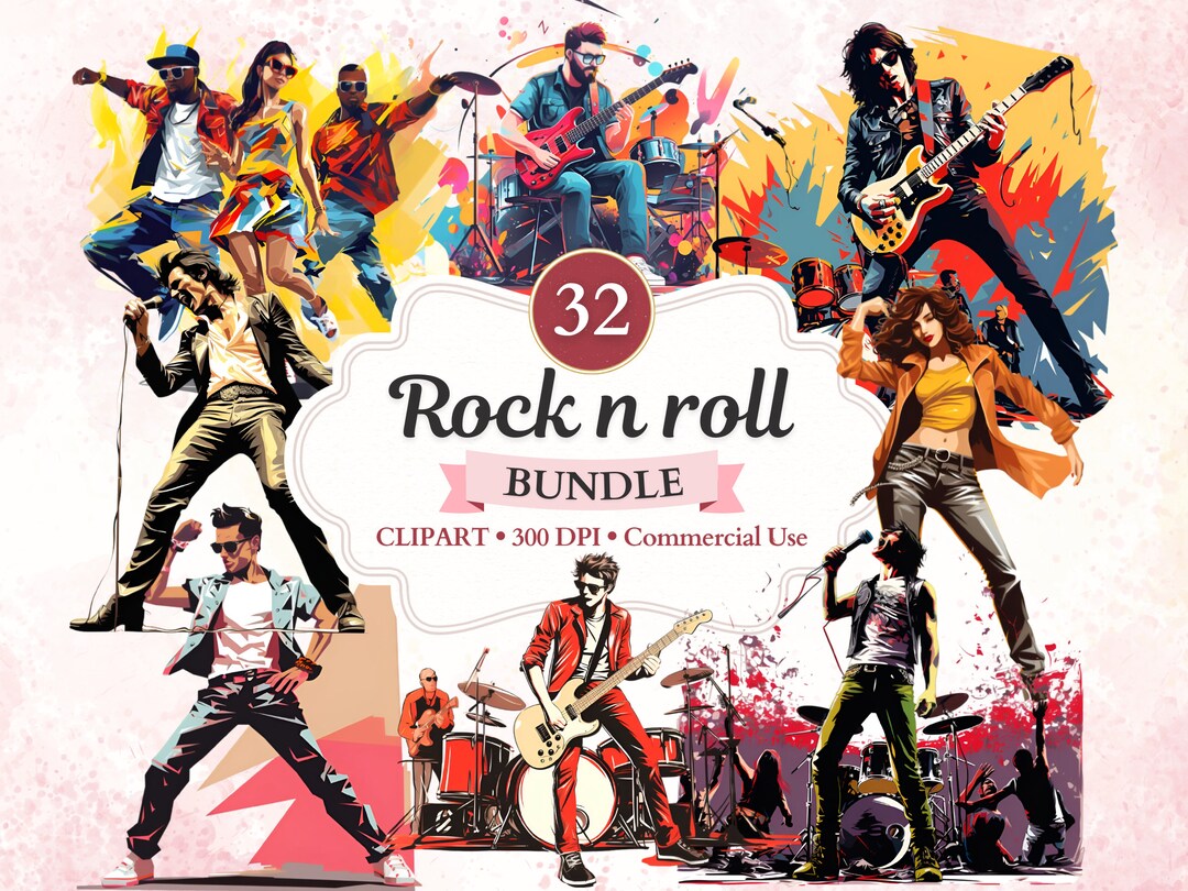 Rock N Roll Clipart Bundle, Rock Band Png, Rock Concert, Rock Music ...
