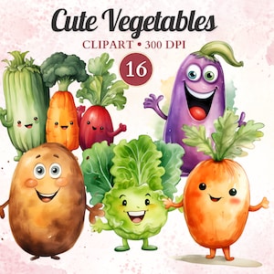 Clipart Légumes Mignons, Aquarelle, Kawaii, Png, Alimentation Saine, Végétarien, Végétalien, Salade, Végétarien, Jardin, Ferme, Agriculture