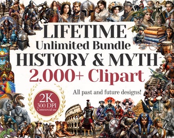 HISTORY AND MYTHOLOGY Clipart Bundle, 2.000+ Png Images, Unlimited Lifetime Entire Collection, Past and Future Designs, Commercial Use