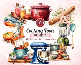 Paquete de imágenes prediseñadas de herramientas de cocina, acuarela, utensilios de cocina, imágenes prediseñadas de herramientas de chef, chef png, cocina png, png transparente