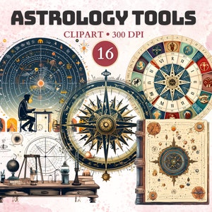 Astrology Tools Clipart, Horoscope Symbols, Zodiac Signs, Constellation, Art, Star Sign, Universe, Celestial, Mystical