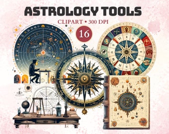 Astrology Tools Clipart, Horoscope Symbols, Zodiac Signs, Constellation, Art, Star Sign, Universe, Celestial, Mystical