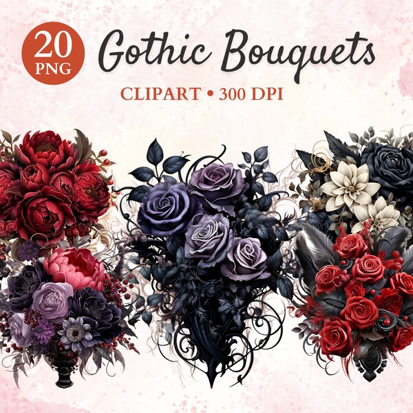 Gothic Bouquets Clipart, Watercolor Gothic Bouquets, Gothic Floral, Gothic Png, Marriage Png, Transparent Png, Instant Download
