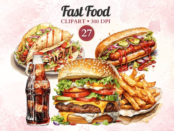 Fast Food Clipart, Watercolor, Junk Food Clipart, Food Png